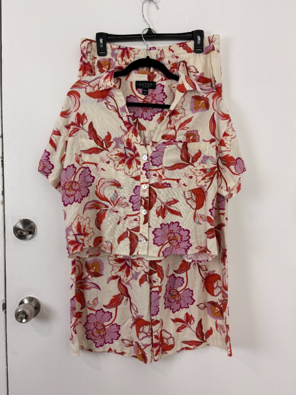 Laundry by Shelli Segal Floral Linen Blend Cropped Shirt Wide Leg Set Size SCoor - Picture 2 of 16
